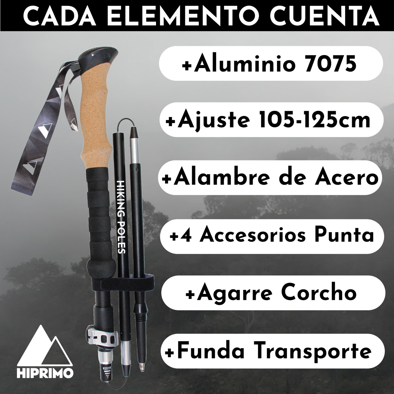 Bastón para Senderismo con Mango de Corcho - 1 Pza.