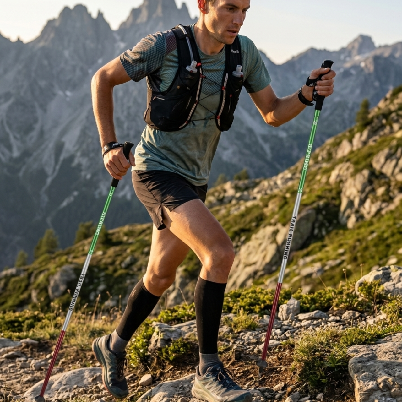 Bastones Trail Running Tricolor Plegables  - Aluminio 7075