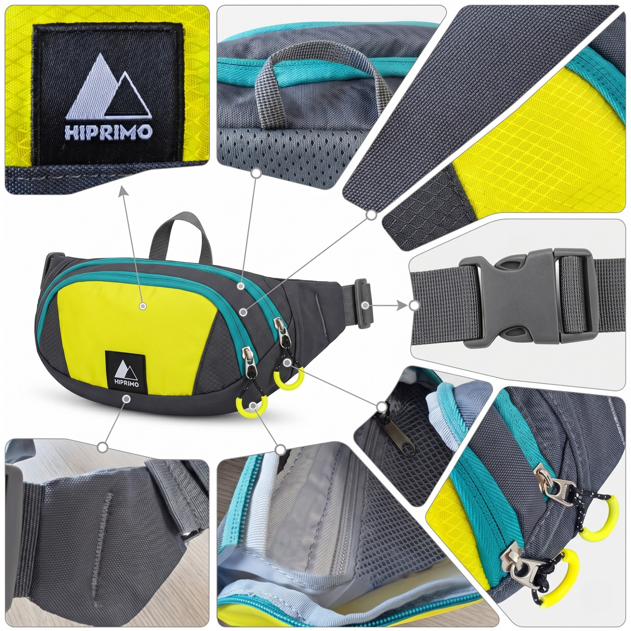Cangurera Deportiva Hiprimo para Running, Senderismo y Viaje | Riñonera Ajustable con Múltiples Bolsillos