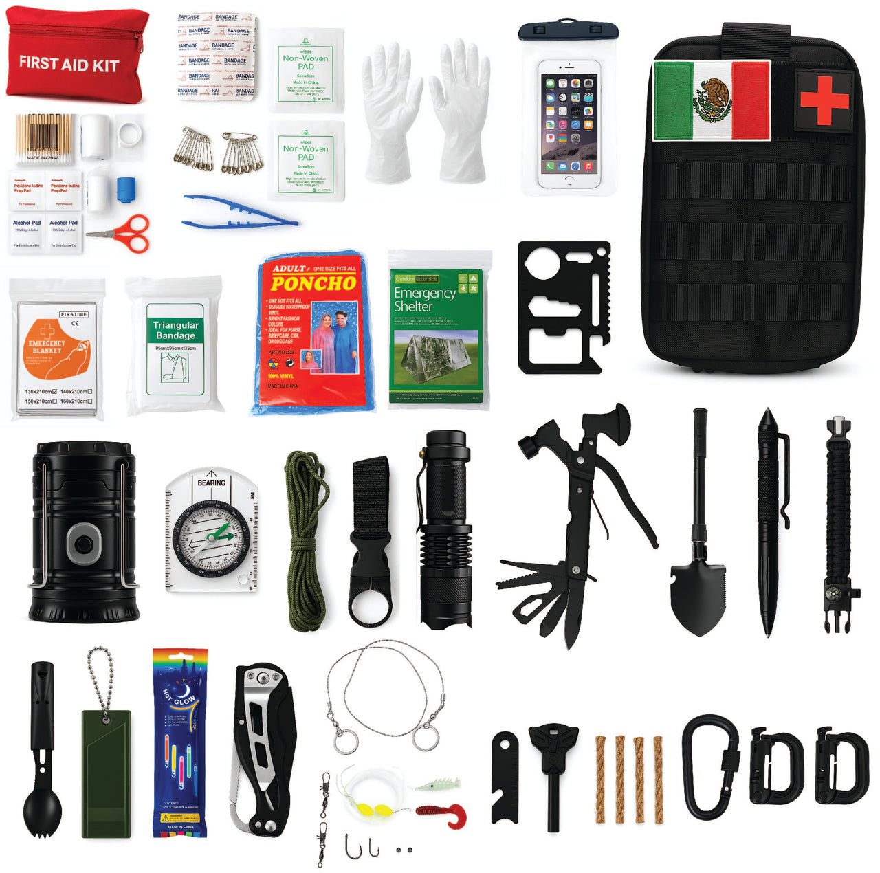 Kit de Supervivencia Hiprimo para Camping, Senderismo, Viajes y Situaciones de Emergencia | Compacto y Portátil